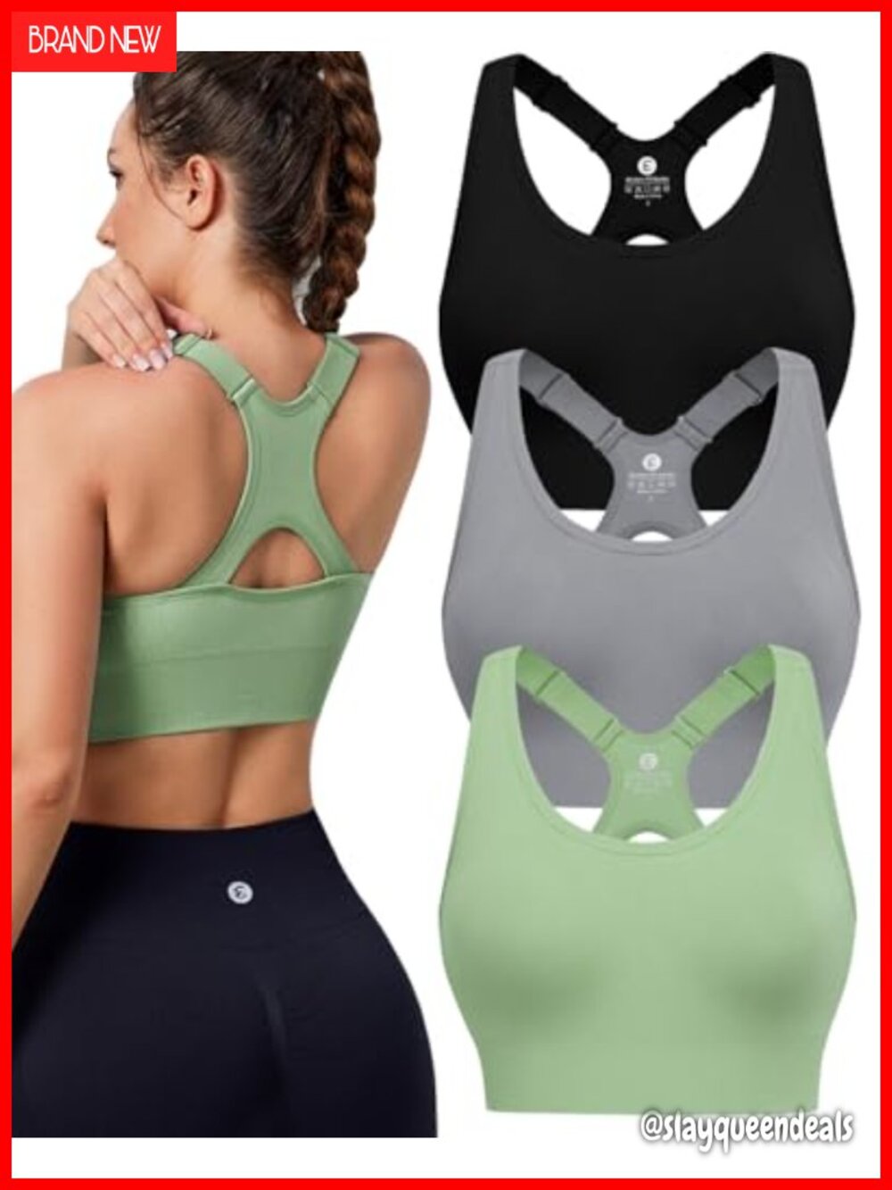 High Impact Sports Bra Set Adjustable Straps Racerback Supportive Workout